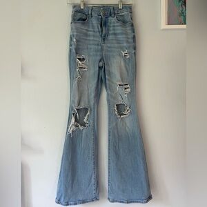 American Eagle Outfitters Light Blue Distressed Flare Jeans